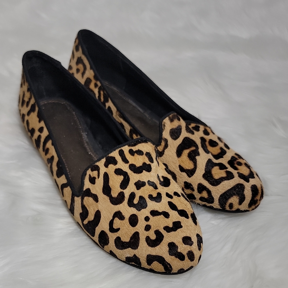 Kelly & Katie Leather Leopard Print Soft Fur Women's Loafers Size 8